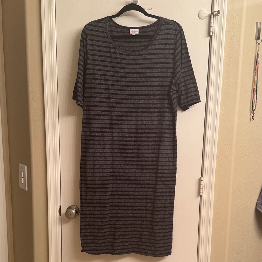 LuLaRoe Black and Gray Striped Julia Dress
